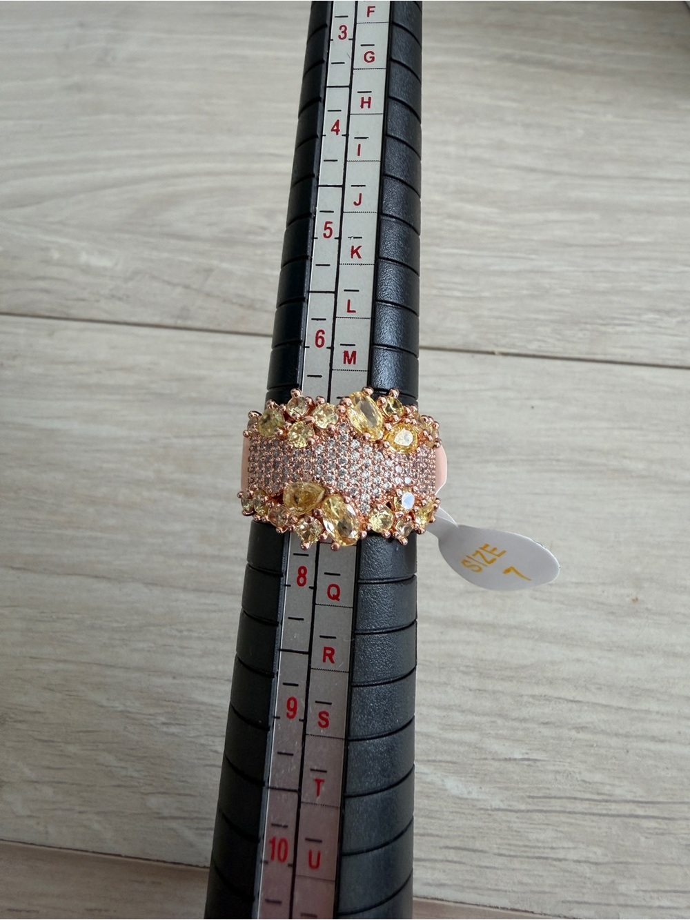 Rosé Gold Wide Pavé Ring with Pink and Yellow Crystals